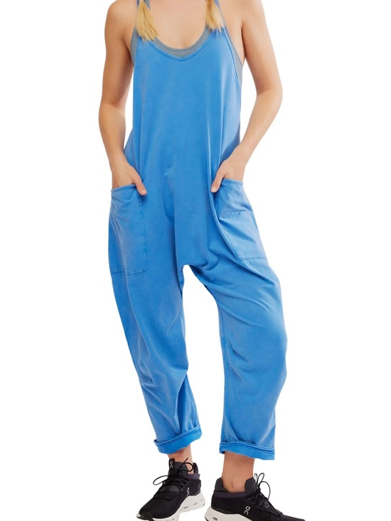 Free People Pants - Free People Riviera Blue Hotshot Onesie- Size L flawed* read description